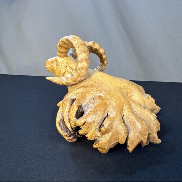 Vintage Handcrafted Burl Wood Ram Sculpture - Picture 7 of 10